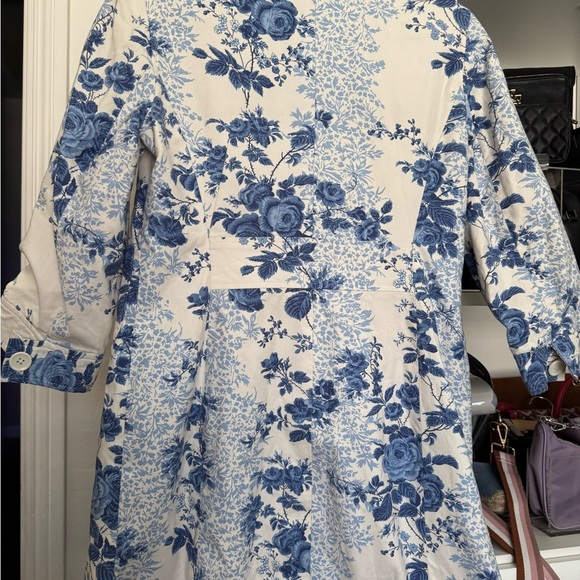 LOFT Blue Floral Women's Trench Coat - Picture 5 of 6